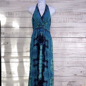 Angie Black, Blue & Teal Halter Maxi Dress | Small